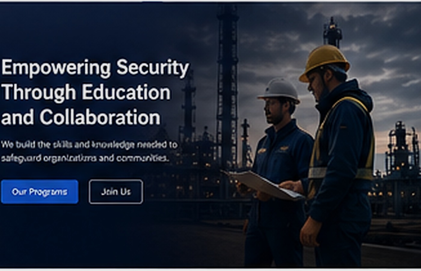 Industrial security team reviewing field operations